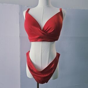 Shade & Shore 36DD/XL Red Women's 2 Piece Bikini Bathing Suit Swimwear.36 DD T